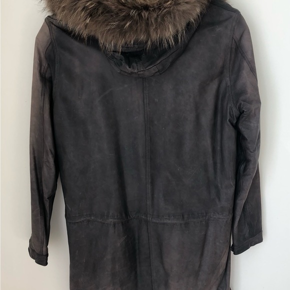 Sisii Leather Parka, size L, hood, zip and snap front fur lining. - Picture 3 of 9